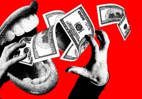 Black,And,White,Illustration,Of,Mouth,Eating,Money.,Concept,Of Kapitalisme og markedet